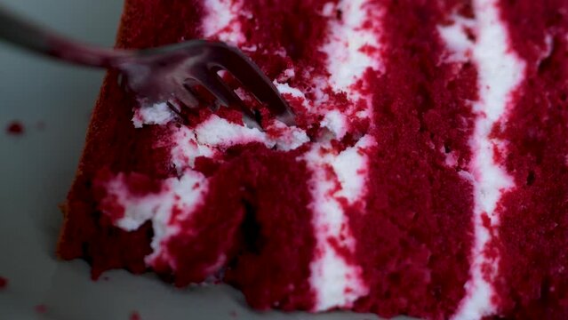 Red cake with cream and raspberry flavor. piece of sweet dessert red cake with berries