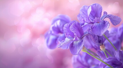Lilacs Embrace Close-up of vibrant purple lilac irises in bloom, with a soft pastel background, a visual representation of springs beauty