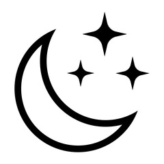 Crescent moon with stars icon on white background. Night icon. Crescent moon icon. Minimalist style.