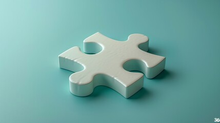 Obraz premium Minimalist image of a white puzzle piece on a light blue background symbolizing problem-solving, creativity, and connection. 3D Illustration.
