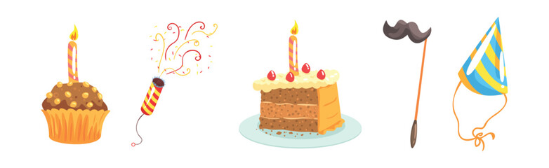 Happy Birthday Object and Festive Event Element Vector Set