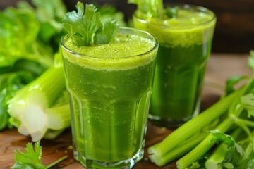 Green Celery Juice in Glasses
