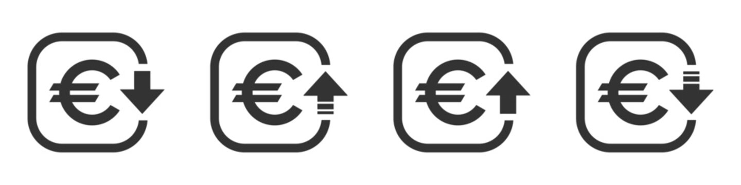 Cost reduction and increase icon. Euro decrease and increase vector icons