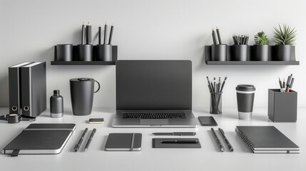 Fototapeta premium Office desk with a range of stationery items neatly arranged