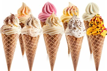 Variety of Ice Cream Cones in Waffle Cones