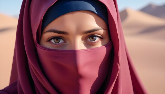 Arabic afghan arabian woman in a traditional red veil burka niqab burqa close up portrait