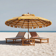 Sun umbrella and sunbed isolated on white background