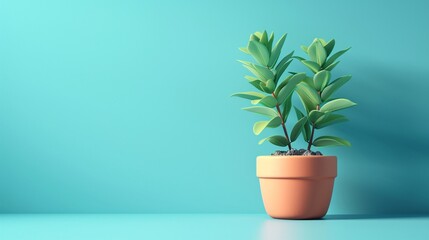 Fototapeta premium A simple potted succulent plant against a vibrant blue background. Perfect for home decor inspiration and nature-themed designs. 3D Illustration.