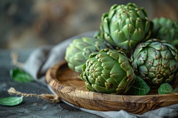 Obraz premium Fresh Artichokes in Rustic Bowl