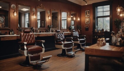 Elegant and inviting, this barber shop combines vintage charm with modern comfort for an exceptional grooming experience