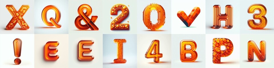 Orange transparent glass 3D Lettering Typeface. AI generated illustration