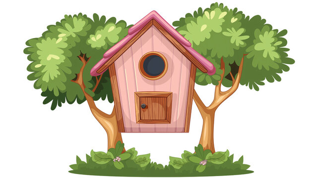 recommend clip art: a birdhouse clipart, garden decor element, vector illustration, pastel, isolated on Transparent background