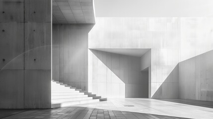 Obraz premium Modern Minimalist Architecture with Geometric Shadows and Clean Lines in Black and White