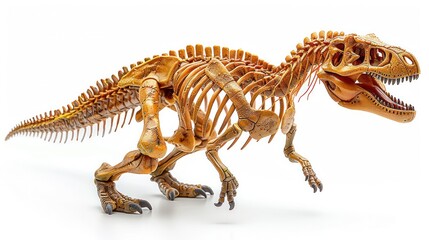 Artistic representation of a dinosaur skeleton on a white background.