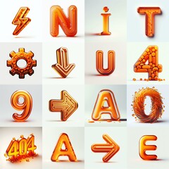 Orange transparent glass 3D Lettering Typeface. AI generated illustration