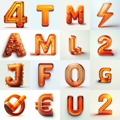Naklejka premium Orange transparent glass 3D Lettering Typeface. AI generated illustration