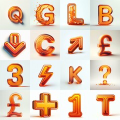 Orange transparent glass 3D Lettering Typeface. AI generated illustration
