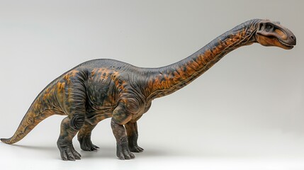 Fototapeta premium A peaceful brachiosaurus stretches its long neck on a white background. Emphasize the impressive size