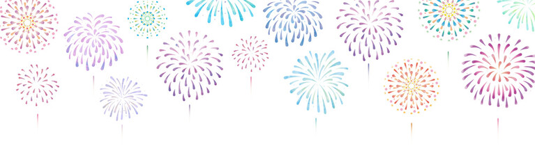 花火大会　夏祭り　打ち上げ花火　手書き　背景透過済み　ベクターイラスト