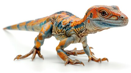 Obraz premium A fierce Velociraptor in a dynamic pose on a white background, showcasing its agility and claws.
