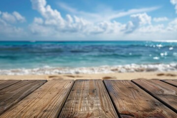 Fototapeta premium Tropical Beach Seascape with Wooden Plank Deck