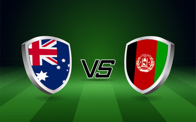 Australia vs Afghanistan flag shields on a green field backdrop are icons of their fierce cricket competition