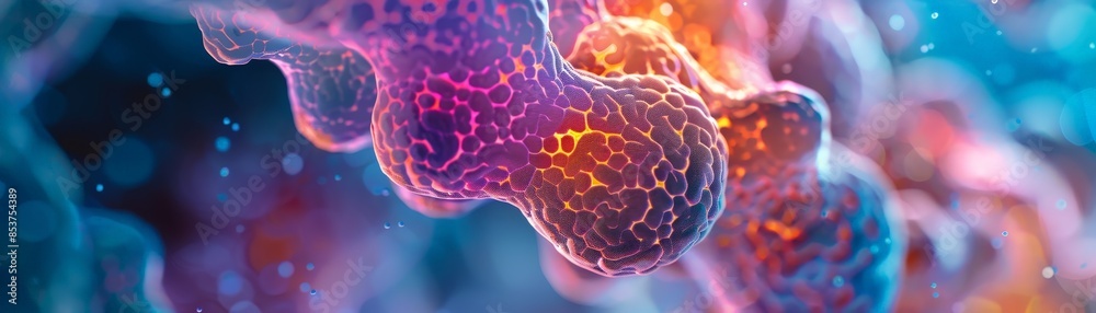 Wall mural abstract 3d render of colorful molecular structure with glowing elements in a scientific background