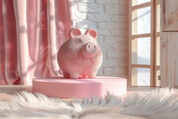 Minimalist Piggy Bank on Pink Pedestal