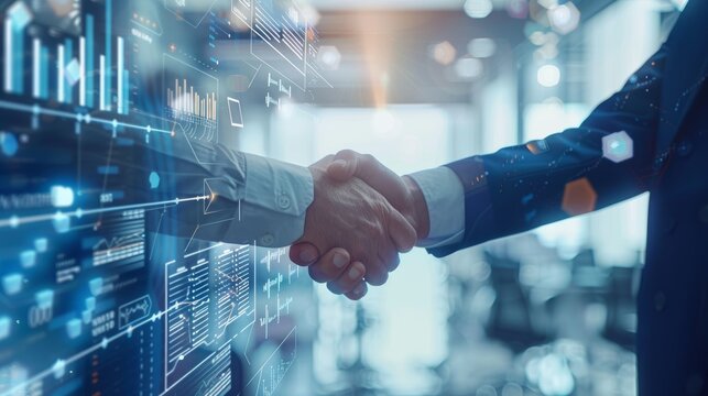 Successful collaboration, teamwork, and partnership involve shaking hands in a business meeting. Startup logistic company office staff thanks, welcomes, and supports.