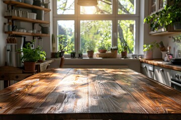 Fototapeta premium Sunny Kitchen with Rustic Wooden Table