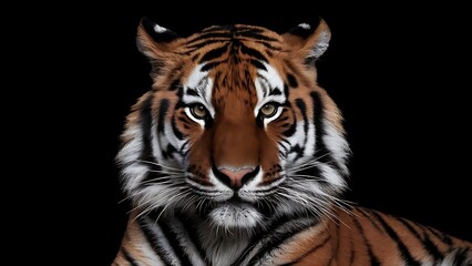 Naklejka premium Portrait of a Tiger with a black background (High Quality Wallpaper Wild Photography)