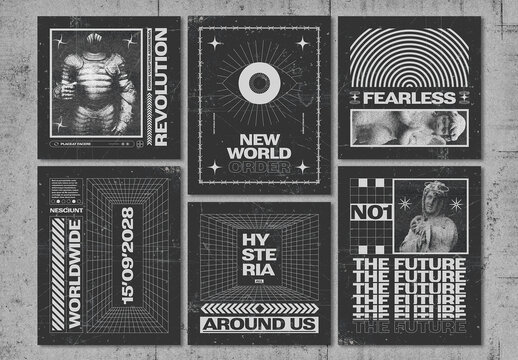 Set of Stylish Brutalist Social Media Layout Design