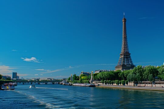 Paris,  capital of France panorama aerial view on a sunny day with copy space upon