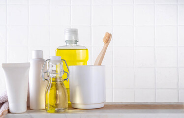 Oil Pulling  Mouthwash, dental oral hygiene rinse aid liquid, trendy alternative detoxifying...