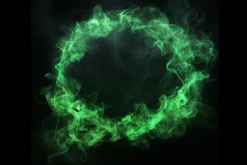 circle made of green colored clouds of smoke isolated on black background