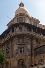 Classic Cairo architectural detail showing beautiful covered balconies and domed roof, historical...