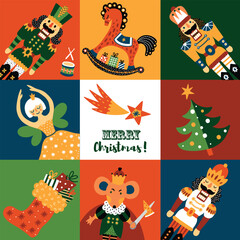 Nutcracker. Cute Christmas vector card. 