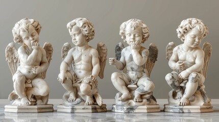 Obraz premium Set of marble cherub statues isolated on gray background