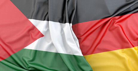 Obraz premium Flag of Palestine is touching the flag of Germany. 3D rendering