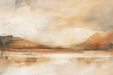 Abstract background in beige tones, strokes of oil paint on canvas, landscape, tranquility, oil painting