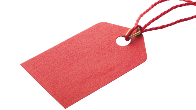 Red discount tag on white background