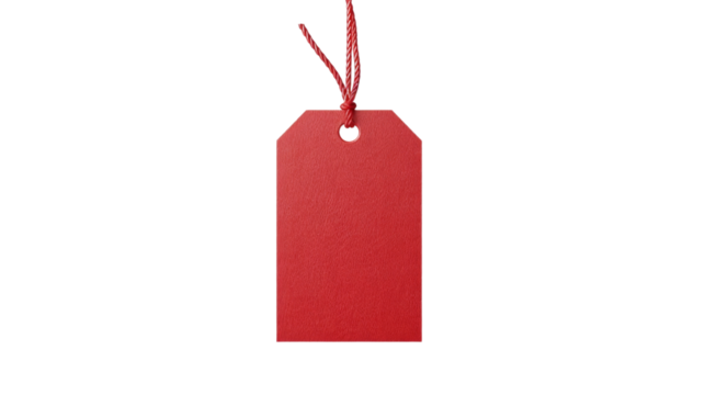 Red discount tag on white background