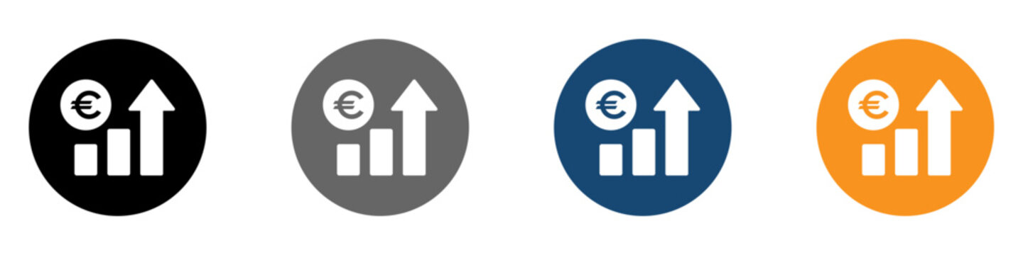 Cost increase vector icons. Euro increase flat vector symbols set