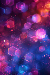 Abstract image of hexagonal bokeh lights in vibrant pink and blue hues creating a dreamy and ethereal effect
