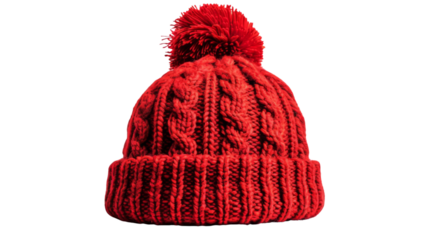 Winter wool bobble red hat on white background 
