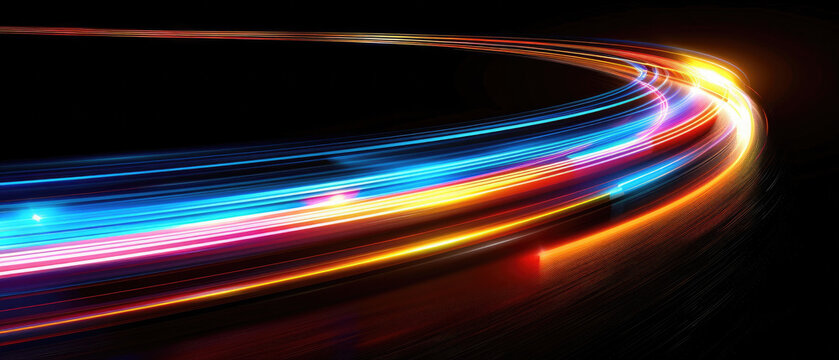 glowing shining simple smooth curve white rainbow light trail in arc shape motion speed on dark background