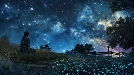 Fototapeta premium digital art of Stargazing victorian twilight lighting 
