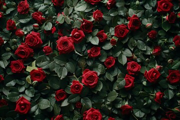 Red Roses Top View Seamless Pattern, Lush Roses Endless Tile High-Quality Photo, Copy Space