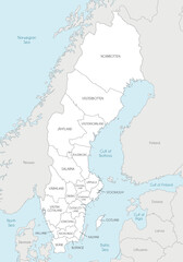 Fototapeta premium Vector regional map of Sweden with counties and administrative divisions, and neighbouring countries. Editable and clearly labeled layers.