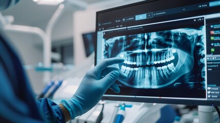 Dentist analyze x-ray of a patient’s mouth